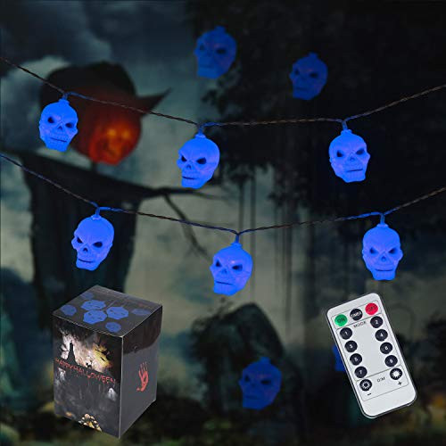 Skull String Lights, Halloween Decoration Lights, 8 Modes 30 LEDs Battery Operated for Indoor & Outdoor Party Ideas, Gifts (Blue)