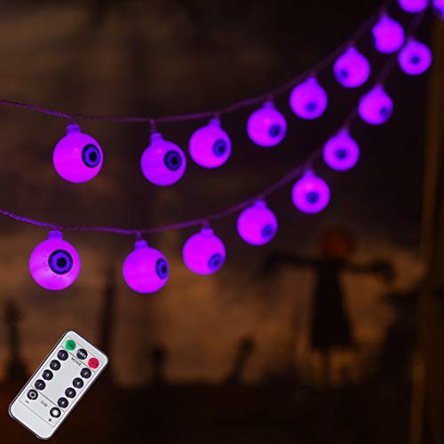 30 LED Halloween Eyeball String Lights, Battery Operated Halloween Fariy Lights, 8 Modes Halloween Lights for Outdoor Indoor Party Patio Halloween Decoration (Purple)