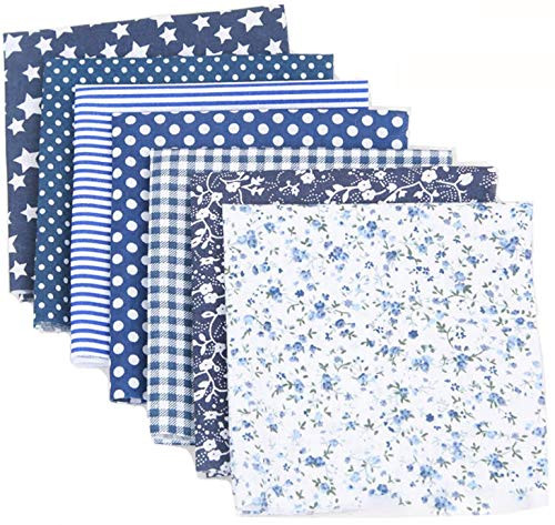 Cotton 100% Craft Fabric Bundled Patchwork Square Sewing Patchwork Fabric with Different Patterns DIY Scrapbook Crafts no Repeat Design (Navy Blue)