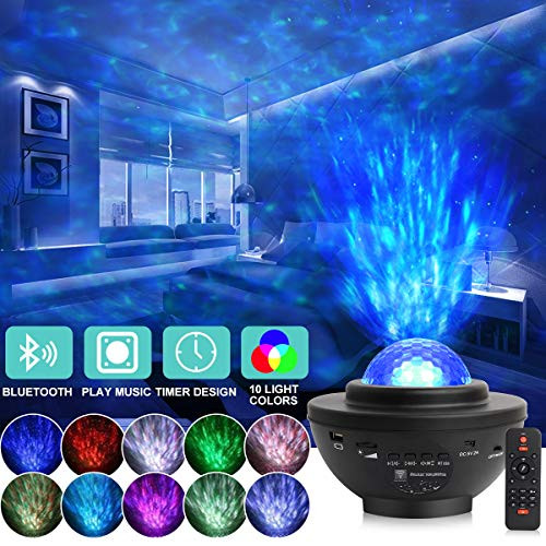 Galaxy Projector, Starry Galaxy Night Light Projector for Bedroom, Ocean Wave Star Night Light Projector with Bluetooth Speaker Remote Voice Controlor, 10 Color Music Starry Projector for Kids Adults