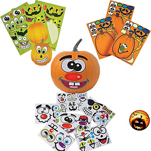 Halloween Pumpkin Carving Sticker Decorating Pack for 12 People With 12 Make-A-Jack-O-Lantern Sticker Faces for Pumpkins, and 24 Jack-O-Lantern Sticker Sheets with Halloween Pin by Another Dream Halloween Pumpkin Carving Sticker Decorating Pack for 12 People With 12 Make-A-Jack-O-Lantern Sticker Faces for Pumpkins, and 24 Jack-O-Lantern Sticker Sheets with Halloween Pin by Another Dream