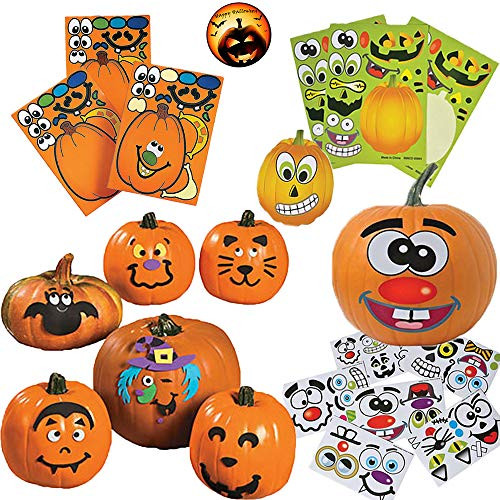 Sticker Pumpkin Decorating Pack for 12 People With 12 Foam Stickers, 12 Make-A-Jack-O-Lantern Sticker Faces for Pumpkins, and 24 Jack-O-Lantern Sticker Sheets with Halloween Pin by Another Dream Sticker Pumpkin Decorating Pack for 12 People With 12 Foam Stickers, 12 Make-A-Jack-O-Lantern Sticker Faces for Pumpkins, and 24 Jack-O-Lantern Sticker Sheets with Halloween Pin by Another Dream