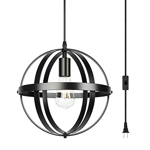 Black Industrial Plug in 1-Light Chandelier Farmhouse Hanging Lights Globe Modern Pendant Lighting for Kitchen Island Dining Room Bedroom Living Room Hallway Black Industrial Plug in 1-Light Chandelier Farmhouse Hanging Lights Globe Modern Pendant Lighting for Kitchen Island Dining Room Bedroom Living Room Hallway