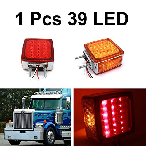 Truck Trailer Square Double Face Pedestal Stop Turn Tail Light Amber/Red 39 LED for Peterbilt Freightliner Kenworth Trucks