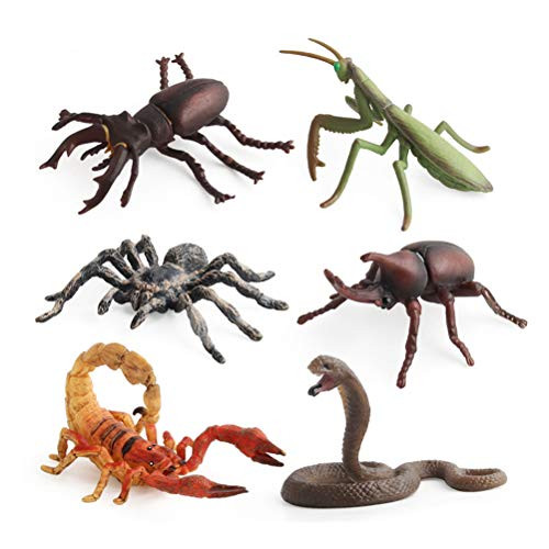 Odowalker 6pcs Lifelike Assorted Insects Model Bug Toys Figures Plastic Insects for Kids Children Education Insect Themed Party