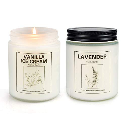 YINUO LIGHT Scented Soy Candle Gift Set, Natural Soy Wax & Highly Scented & Long Lasting Frosted Glass Jar Candles for Home 2 Pack (Lavender, Vanilla & Ice Cream) YINUO LIGHT Scented Soy Candle Gift Set, Natural Soy Wax & Highly Scented & Long Lasting Frosted Glass Jar Candles for Home 2 Pack (Lavender, Vanilla & Ice Cream)