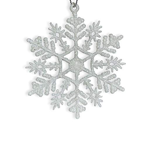 BANBERRY DESIGNS White Glitter Snowflake Ornaments - Pack of 12 Shatterproof Snowflakes - 5" Glitter White Snowflakes Christmas Ornaments - Snowflake Decorations