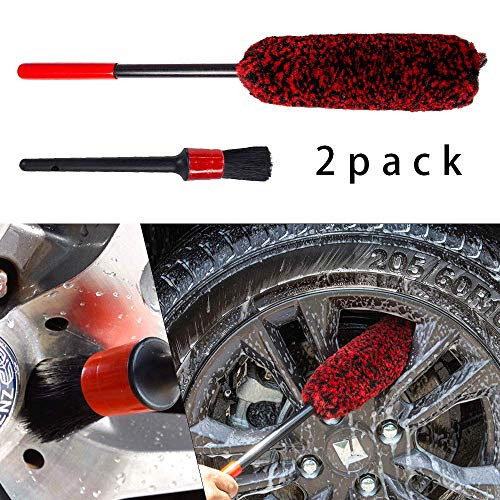Wheel Brush and Detail Brush Kit - Synthetic Wool Tire Rim Brush,Woolies, Soft, Dense Fibres, Clean Wheels Safely