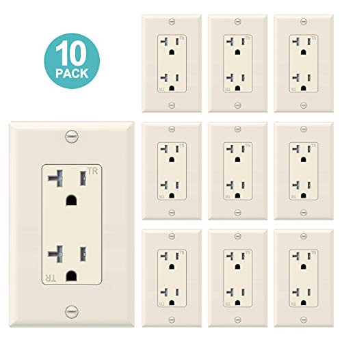 WEBANG 20-Amp 125V Decorator Wall Outlet, Tamper-Resistant Duplex Receptacle for Residential & Commercial Use, Wall Plate Included, 2-Pole, 3-Wire Self-grounding, UL Listed, 10 Pack Almond