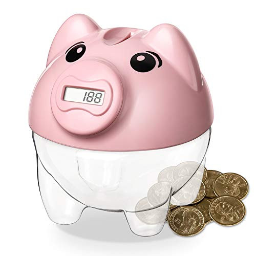 Younion Piggy Bank for Kids, Digital Counting Coin Bank, Automatic Coin Counter Totals All U.S. Coins, Money Saving Jar with LCD Display, Pink Younion Piggy Bank for Kids, Digital Counting Coin Bank, Automatic Coin Counter Totals All U.S. Coins, Money Saving Jar with LCD Display, Pink