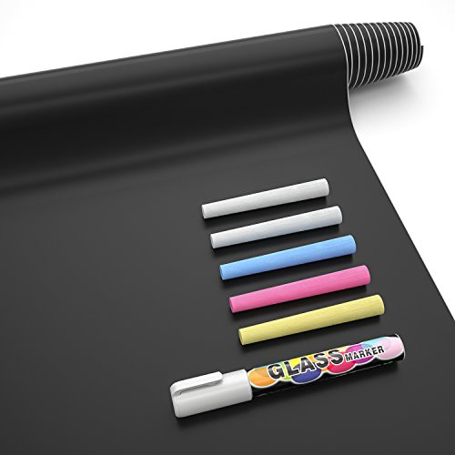 Nicpro Self Adhesive Chalkboard Contact Paper Black 17.7" X 78.7" Chalk Paper Dry Erase Wallpaper Decal Chalkboard Sticker with White Chalk Marker & 5 Chalks for Home Office School