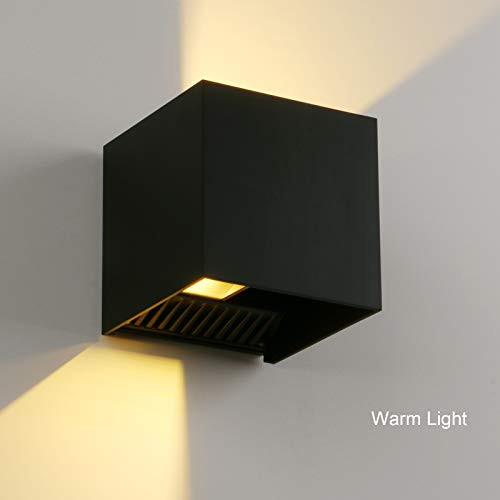Pathson Outdoor LED Wall Lamp, 20W Aluminum Waterproof Wall Sconce, 3000K Warm Light Adjustable Wall Light Fixtures for Porch Garden (Black, Warm Light)