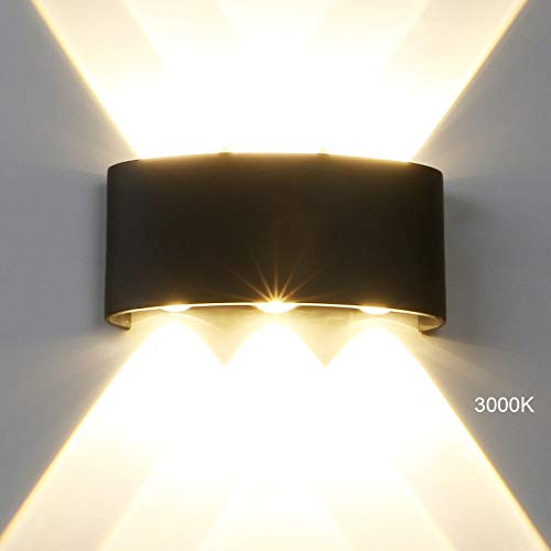 Pathson Outdoor LED Wall Light, Waterproof 6 LEDs Hallway Porch Wall Sconce, 3000K Warm Light Up Down Wall Lamp Indoor Matte Black Wall Mount Light Fixture 3.2 Inches Base (6W)