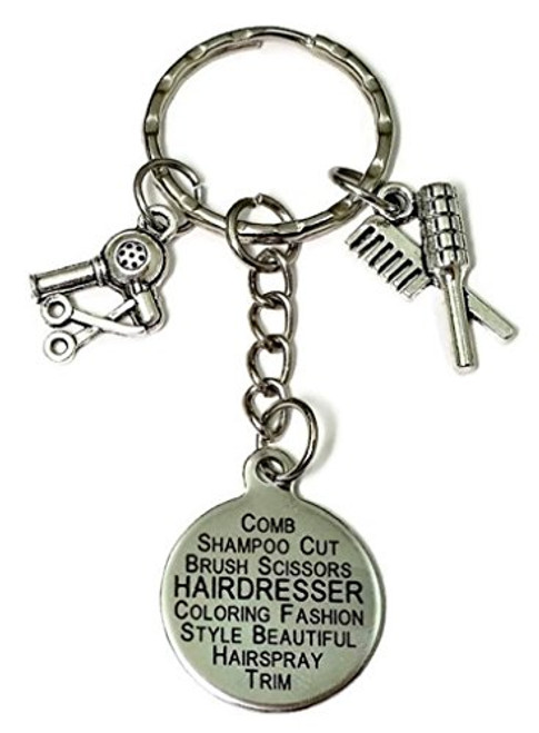 Hairdresser Keychain, Hairdresser Key Ring, Hair Stylist Keychain, Hair Dryer Keychain, Scissor Keychain, Brush and Comb Keychain