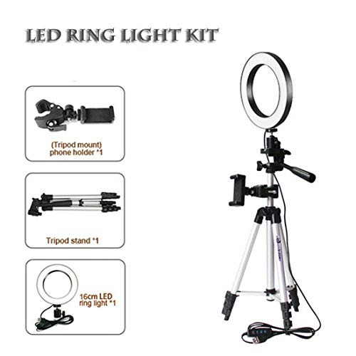 LED Ring Light 6" with Tripod Stand & Flexible Phone Holder for Selfie Photography Makeup Live Stream Dimmable 3 Light Modes 10 Brightness Level