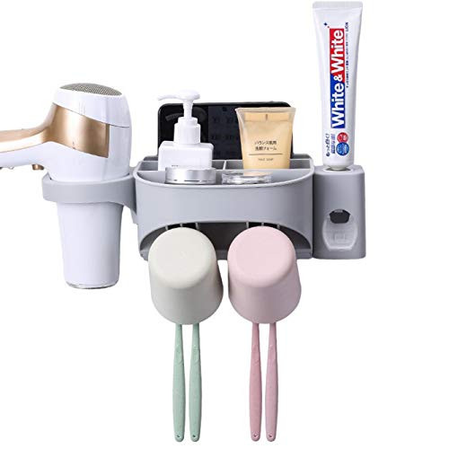 TINMAX Bathroom Toothbrush Holder Wall Mounted, Hair Dryer Holder Rack, Multifunctional Toothbrush Organizer Storage with Gargle Cup, Automatic Toothpaste Dispenser Squeezer TINMAX Bathroom Toothbrush Holder Wall Mounted, Hair Dryer Holder Rack, Multifunctional Toothbrush Organizer Storage with Gargle Cup, Automatic Toothpaste Dispenser Squeezer