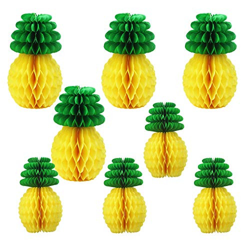 Luckkyme 8 Pieces Pineapple Honeycombs Tissue Hanging Centerpieces Tissue Paper Pineapples for Summer Luau Party Hawaiian Themed Party Decorations in 2 Sizes