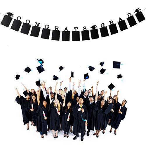 LUOEM Congrats Grad Banner Graduation Season Photo Props Graduations Party Supplies 2019 for Graduation Decoration (Black)