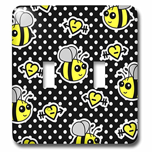 3dRose LSP_57079_2"Cute Yellow Bumble Bee Print On Black and White Polka Dots Double Toggle Switch 3dRose LSP_57079_2"Cute Yellow Bumble Bee Print On Black and White Polka Dots Double Toggle Switch