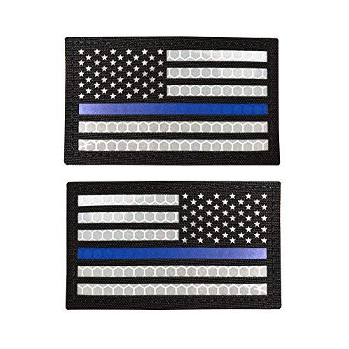 SUVIYA 3.5x2 Inch Solas Reflective Thin Blue Line US USA American Flag Police Patch with Hook and Loop