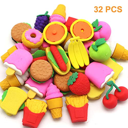 Qingo 32pcs Food Erasers for Kids, Take Apart Fun Erasers Food Cake Dessert Puzzle Erasers for Gift School Classroom Rewards and Novelty Toys Qingo 32pcs Food Erasers for Kids, Take Apart Fun Erasers Food Cake Dessert Puzzle Erasers for Gift School Classroom Rewards and Novelty Toys