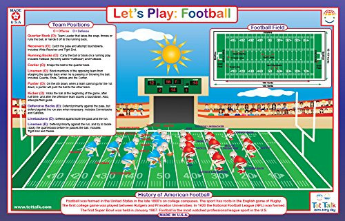 Tot Talk Football Educational Placemat for Kids, Washable and Long-Lasting