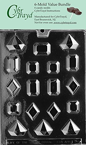 CybrTrayd J025-6BUNDLE Jewels Chocolate Candy Mold with Exclusive Copyrighted Chocolate Molding Instructions
