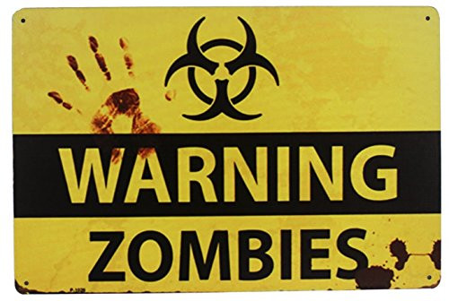 Sumik WARNING ZOMBIES, Metal Tin Sign, Vintage Art Poster Plaque Wall Bar Yard Home Wall Door Decor