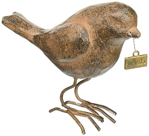 Creative Co-op Brown Resin Bird Holding a Gold Wish Tag
