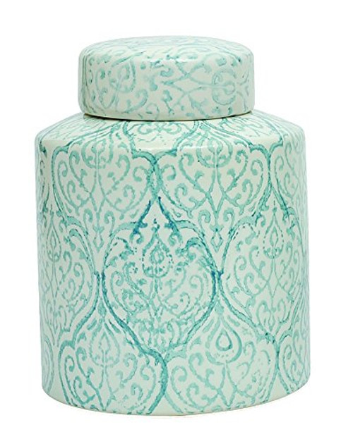 Creative Co-op Blue & White Decorative Ceramic Ginger Jar with Lid