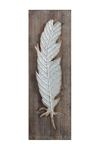 Creative Co-op Wood Wall Décor with Distressed Metal Feather