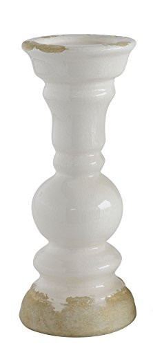 Creative Co-op Distressed White Stoneware Pillar Holder