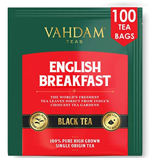 VAHDAM, English Breakfast Tea Bags, 100 COUNT- STRONG & ROBUST Black Tea Bags | English Breakfast Tea | Black Tea Loose Leaf Pyramid Tea Bags | Irish Breakfast Tea | Scottish Breakfast Tea