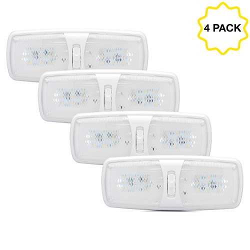 Lumitronics RV LED Lights Interior - Camper Ceiling Light Fixture 12V (Volt) LED with 3-Way Switch and Removable Lenses (Double)