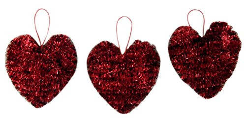 Valentines Day Red 3D Heart Tinsel Hanging Party Decoration, 5 Inch, Set of 3