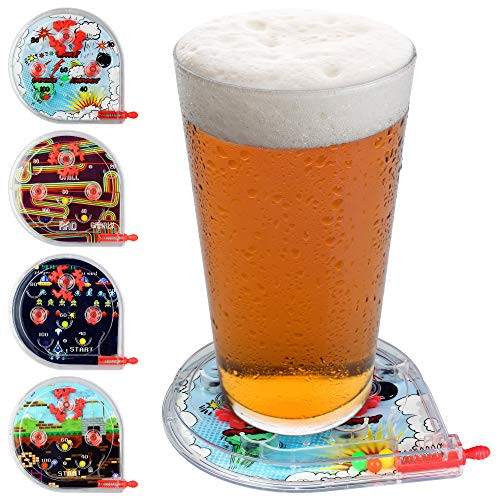 Funwares Pinball Game Coasters - Set of 4 Plastic Coasters with Handheld Pinball Games