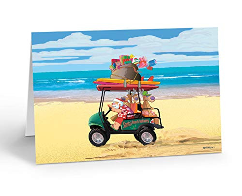 Santa's Beach Buggy Beach Christmas Card - 18 Cards & Envelopes - Beach Christmas Cards