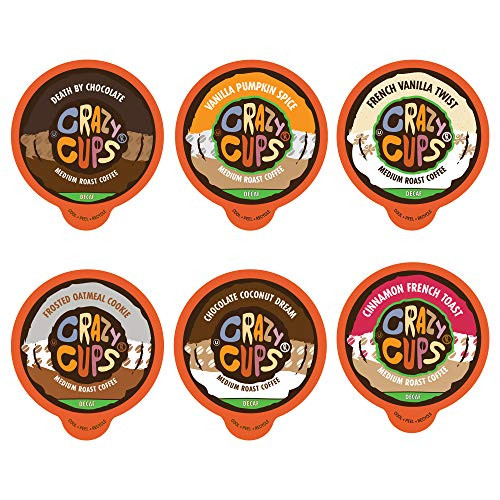 Flavored Decaf Coffee Pods, Flavor Lovers Decaffeinated Coffee Variety Pack, Single Serve Pods for Keurig K Cups Coffee Makers, from Crazy Cups, 72 Count