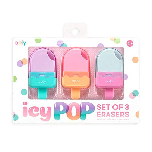 OOLY, ICY Pop Eraser 2.0, Pop Cap Off to Reveal The Eraser, Vibrant - Set of 3
