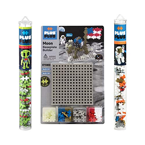PLUS PLUS - Explore Space 3 Piece Bundle, Baseplate & 70 pc Tubes - Construction Building Stem / Steam Toy, Interlocking Mini Puzzle Blocks for Kids
