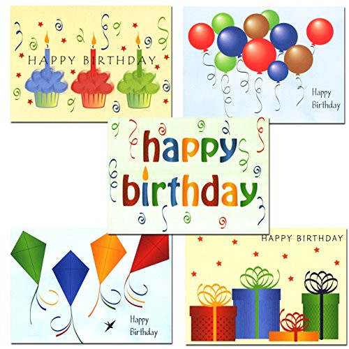 Happy Birthday Cards Assorted- 6 Designs 30 Blank Note Cards 32 Env Made in USA by CroninCards