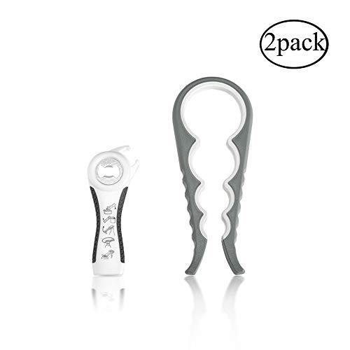 Can and Jar Opener, 5 in 1 Bottle Opener for Seniors Arthritis Suffers and Weak Hands,Kitchen Tool for Kitchen Cans, Bottles, Wine, Beer and Soda Pops (Grey)