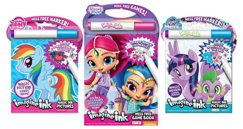 Bundle of 3 Imagine Ink Activity Books - My Little Pony & My Little Pony: The Movie Magic Pictures, Shimmer and Shine Mess Free Game Book