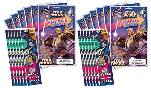 KaleidoQuest Bundle of 12 Star Wars Mace Windu Grab and Go Play Packs and 12 Space-Themed Colorable Bookmarks