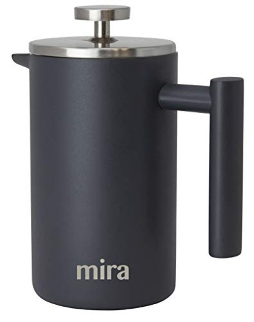 MIRA 20 oz Stainless Steel French Press Coffee Maker | Double Walled Insulated Coffee & Tea Brewer Pot & Maker | Keeps Brewed Coffee or Tea Hot | 600 ml (Gray)
