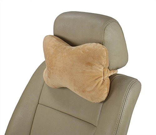 ObboMed MN-5210 Travel Microbeads Headrest Pillow for Car, Bus, Train, Plane, or in Bed, Neck and Head Support Cushion, Velour and Microbeads, Tan, 127.54.5, 1pc