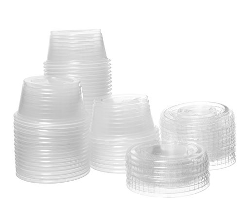 Crystalware (2 oz. 100 Sets) Disposable Plastic Portion Cups with Lids, Condiment Cup, Jello Shot, Souffle Portion, Sampling Cup  Clear