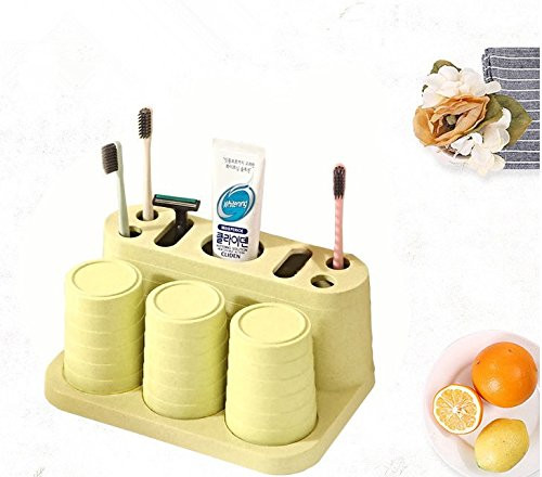 LIZHI Bathroom Toothbrush Toothpaste Holder Stand Organizer Plastic Storage Rack Set 3 Colors (Green)