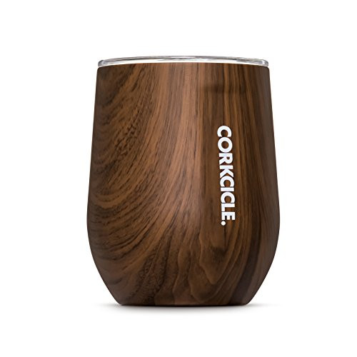 Corkcicle 12 oz Triple-Insulated Stemless Glass (Perfect for Wine) - Walnut Wood