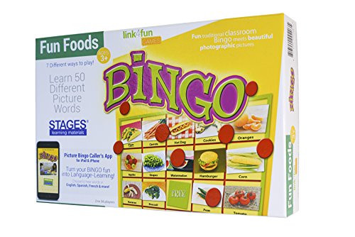 Stages Learning Materials Link4fun Real Photo Fun Food Bingo Game for Family, Preschool, Kindergarten, Elementary Education: 36 Picture Cards and App